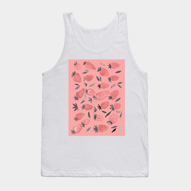 Watercolors strawberries - dusty pink on pink Tank Top by wackapacka